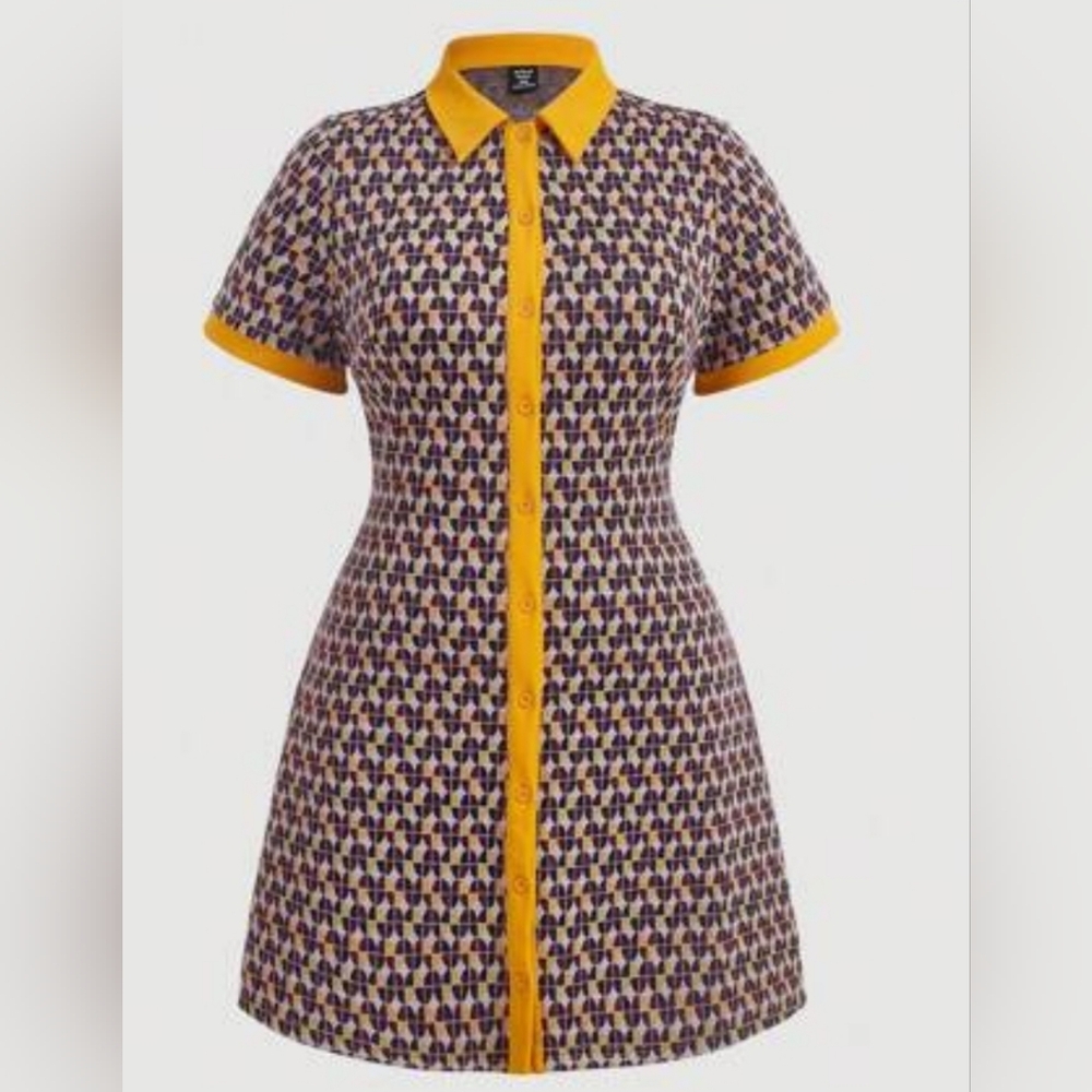 SHEIN Yellow and Black Geometric Mini Dress